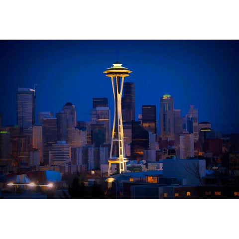 Washington State Abstract of downtown and Space Needle Black Modern Wood Framed Art Print with Double Matting by Jaynes Gallery
