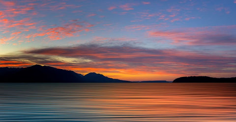 USA-Washington State-Seabeck Composite panoramic sunset over Hood Canal White Modern Wood Framed Art Print with Double Matting by Jaynes Gallery