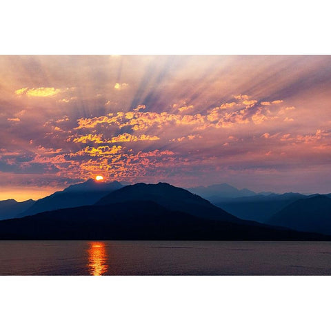 USA-Washington State-Seabeck Smoky sunset over Hood Canal and Olympic Mountains Black Modern Wood Framed Art Print with Double Matting by Jaynes Gallery