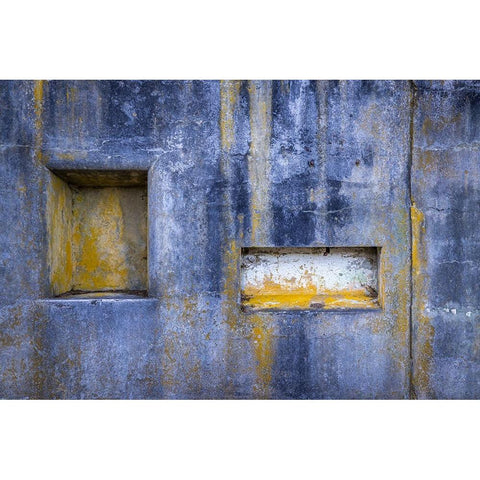 USA-Washington State-Fort Flagler State Park Weathering patterns and niches of concrete wall White Modern Wood Framed Art Print by Jaynes Gallery