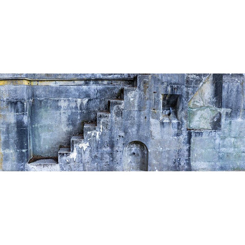 USA-Washington State-Fort Flagler State Park Panoramic of stairs and weathered concrete walls Black Modern Wood Framed Art Print by Jaynes Gallery