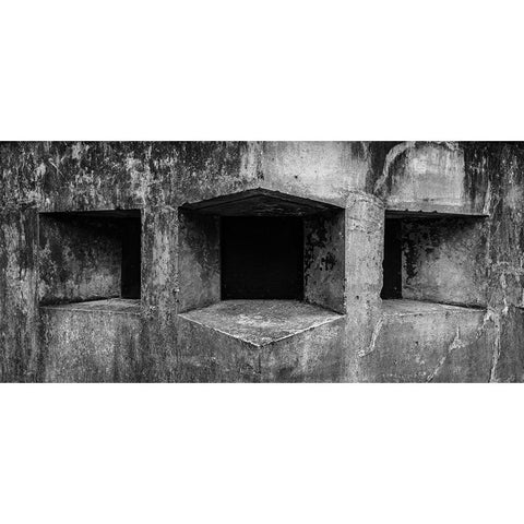 USA-Washington State-Fort Flagler State Park Black and white detail of gun ports in wall Gold Ornate Wood Framed Art Print with Double Matting by Jaynes Gallery