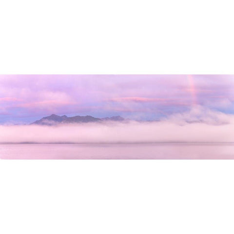 USA-Washington State-Seabeck Rainbow sunrise panoramic over Hood Canal and Olympic Mountains Black Modern Wood Framed Art Print by Jaynes Gallery