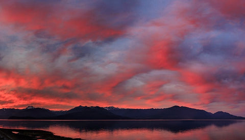 USA- Washington State- Seabeck. Panoramic of sunset on Olympic Mountains and Hood Canal. Black Ornate Wood Framed Art Print with Double Matting by Jaynes Gallery