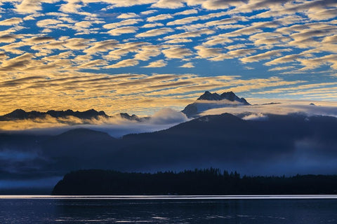 USA- Washington State- Seabeck. Sunset over Olympic Mountains and Hood Canal. Black Modern Wood Framed Art Print by Jaynes Gallery