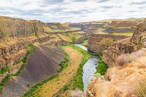 Palouse Falls State Park-Washington State-USA-The Palouse River Canyon in Palouse Falls State Park White Modern Wood Framed Art Print with Double Matting by Wilson, Emily M.