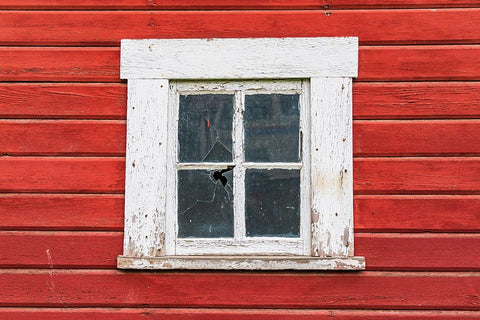 Latah-Washington State-USA-White framed window in a red barn White Modern Wood Framed Art Print with Double Matting by Wilson, Emily M.