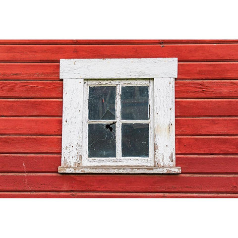 Latah-Washington State-USA-White framed window in a red barn Black Modern Wood Framed Art Print by Wilson, Emily M.