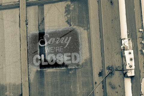 USA- Washington State- Whitman County- Palouse. Screen door with closed sign. Black Ornate Wood Framed Art Print with Double Matting by Wilson, Emily M.