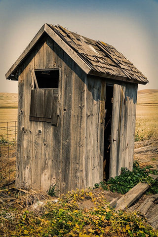 USA- Washington State- Whitman County- Palouse. Bauer Road. Outhouse. Black Ornate Wood Framed Art Print with Double Matting by Wilson, Emily M.