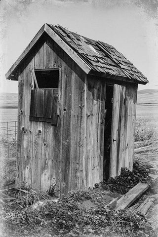 USA- Washington State- Whitman County- Palouse. Bauer Road. Outhouse. Black Ornate Wood Framed Art Print with Double Matting by Wilson, Emily M.