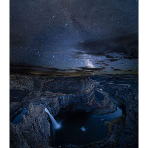 Washington State Palouse Falls and the Milky Way Palouse Falls State Park Digital Composite Gold Ornate Wood Framed Art Print with Double Matting by Luhm, Gary