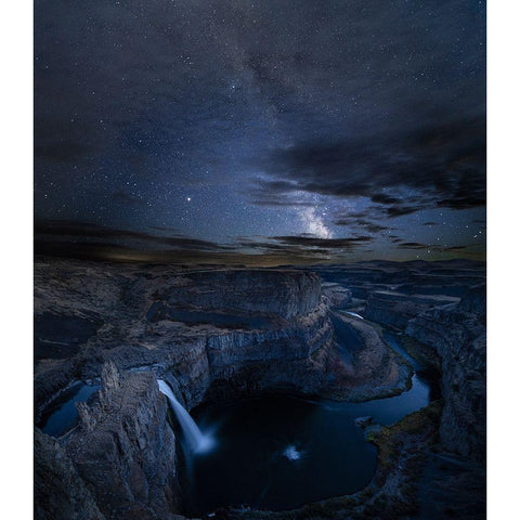 Washington State Palouse Falls and the Milky Way Palouse Falls State Park Digital Composite Black Modern Wood Framed Art Print by Luhm, Gary