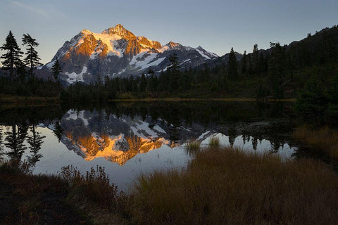 Glaciated Mt Shuksan reflected in Picture Lake-Mt Baker-Snoqualmie National Forest  White Modern Wood Framed Art Print with Double Matting by Luhm, Gary