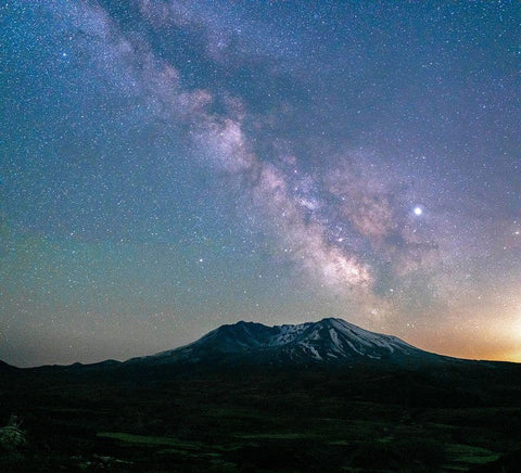 The Milky Way rising above Mt St Helens-a active stratovolcano in Washington State-USA Black Ornate Wood Framed Art Print with Double Matting by Probst, Greg