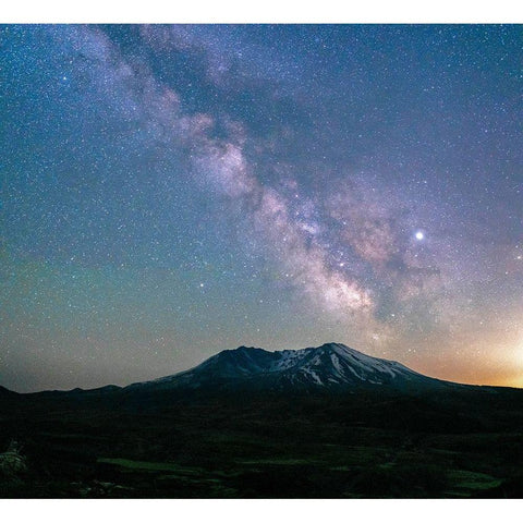 The Milky Way rising above Mt St Helens-a active stratovolcano in Washington State-USA Black Modern Wood Framed Art Print by Probst, Greg