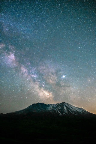 The Milky Way rising above Mt St Helens-an active stratovolcano in Washington State-USA White Modern Wood Framed Art Print with Double Matting by Probst, Greg