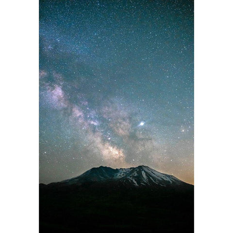 The Milky Way rising above Mt St Helens-an active stratovolcano in Washington State-USA Black Modern Wood Framed Art Print by Probst, Greg