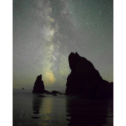 The Milky Way rising behind sea stacks on Ruby Beach-Olympic National Park-Washington State Black Modern Wood Framed Art Print by Probst, Greg