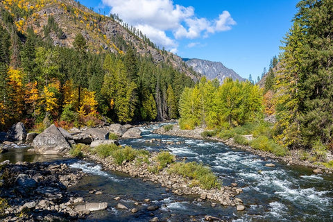 Leavenworth- Washington State- USA. View from a pipeline pedestrian bridge White Modern Wood Framed Art Print with Double Matting by Horton, Janet