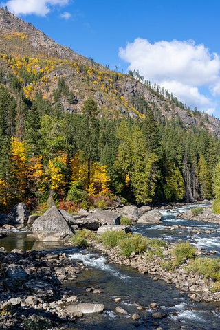 Leavenworth- Washington State- USA. View from a pipeline pedestrian bridge Black Modern Wood Framed Art Print by Horton, Janet