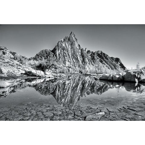 Washington State Alpine Lakes Wilderness-Enchantment Lakes-Prusik Peak reflected in Gnome Tarn Black Modern Wood Framed Art Print with Double Matting by Wild, Jamie and Judy