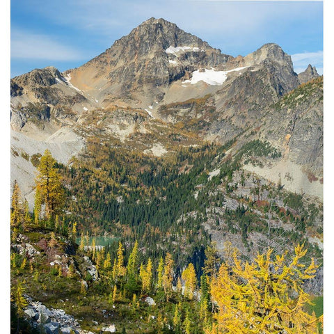 Washington State-North Cascades-Lewis Lake and Black Peak-view from Heather Pass Gold Ornate Wood Framed Art Print with Double Matting by Wild, Jamie and Judy