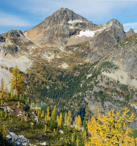 Washington State-North Cascades-Lewis Lake and Black Peak-view from Heather Pass White Modern Wood Framed Art Print with Double Matting by Wild, Jamie and Judy