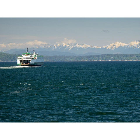 Washington State-Seattle-Washington State Ferry on Elliott Bay-Olympic Mountains in background Gold Ornate Wood Framed Art Print with Double Matting by Wild, Jamie and Judy