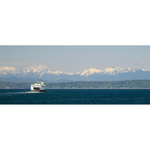Washington State-Seattle-Washington State Ferry on Elliott Bay-Olympic Mountains in background Black Modern Wood Framed Art Print by Wild, Jamie and Judy