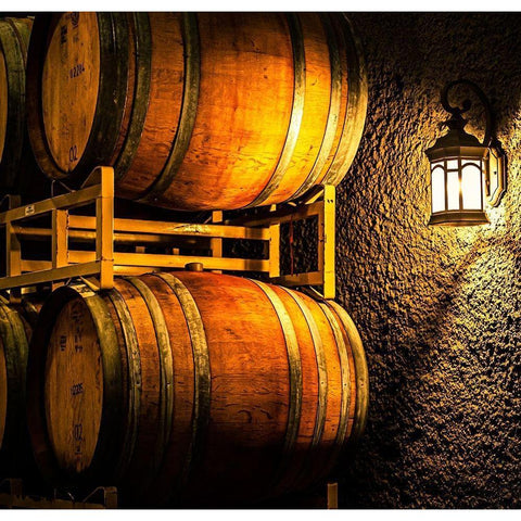 Washington State-Yakima Valley Barrel cave in low light Gold Ornate Wood Framed Art Print with Double Matting by Duval, Richard