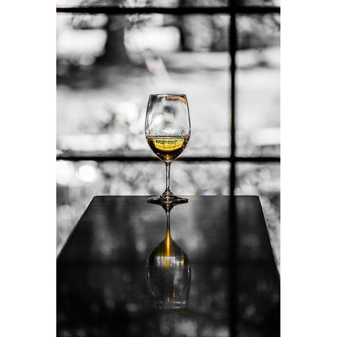 Washington State-Woodinville A glass of white wine reflects a spring day in a Woodinville winery White Modern Wood Framed Art Print by Duval, Richard