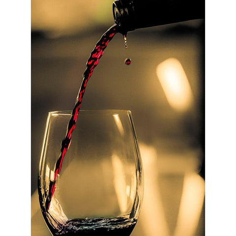 One drop shows as red wine is poured into glass Black Modern Wood Framed Art Print by Duval, Richard