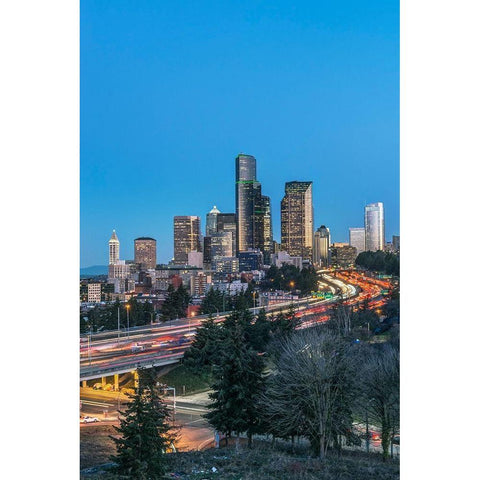 Washington State-Seattle I-5 and Downtown White Modern Wood Framed Art Print by Tilley, Rob