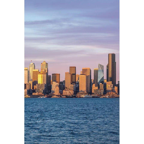 Washington State-Seattle Skyline at Sunset Gold Ornate Wood Framed Art Print with Double Matting by Tilley, Rob