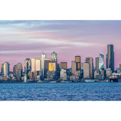 Washington State-Seattle Skyline at Sunset Black Modern Wood Framed Art Print by Tilley, Rob