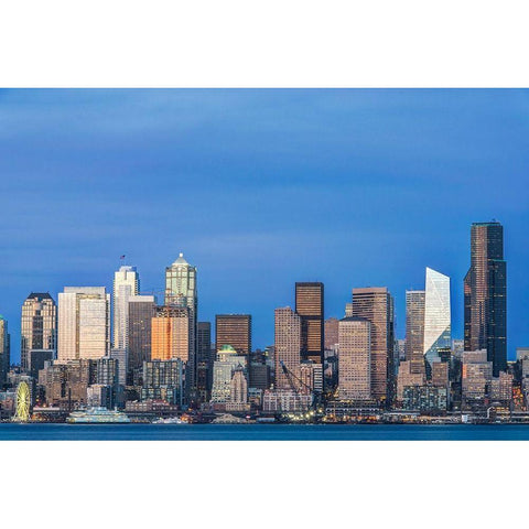 Washington State-Seattle Skyline at Twilight White Modern Wood Framed Art Print by Tilley, Rob