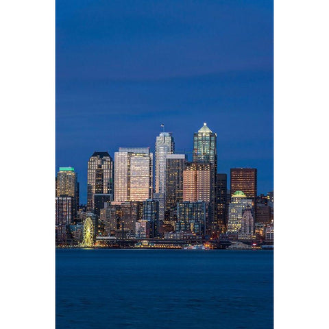 Washington State-Seattle Skyline at Twilight Black Modern Wood Framed Art Print with Double Matting by Tilley, Rob
