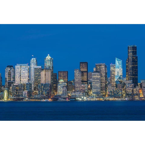 Washington State-Seattle Skyline at Twilight Black Modern Wood Framed Art Print by Tilley, Rob