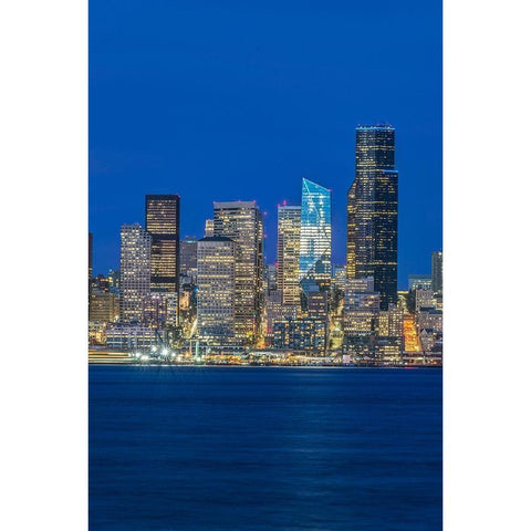 Washington State-Seattle Skyline at Twilight Black Modern Wood Framed Art Print with Double Matting by Tilley, Rob