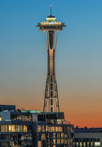 Washington State-Seattle Space Needle at Sunset Black Ornate Wood Framed Art Print with Double Matting by Tilley, Rob