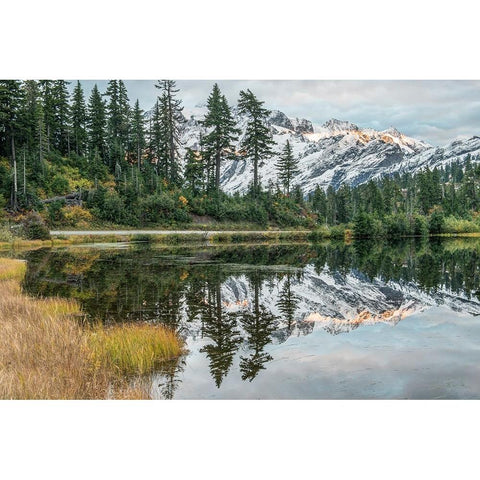Washington State-Mt Baker and Snoqualmie National Forest-Mt Shuksan and Picture Lake White Modern Wood Framed Art Print by Tilley, Rob