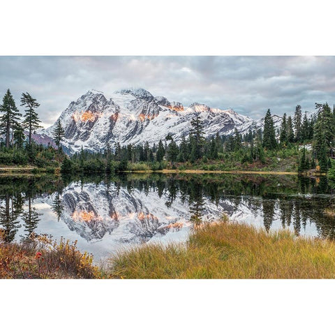 Washington State-Mt Baker and Snoqualmie National Forest-Mt Shuksan and Picture Lake Black Modern Wood Framed Art Print by Tilley, Rob