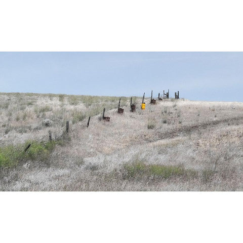 USA-Washington State-Benge Wooden post fence and grasses on rolling hills Black Modern Wood Framed Art Print by Gulin, Sylvia
