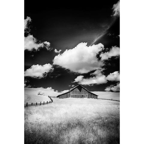 USA-Palouse Country-Washington State-Infrared Palouse fields and barn Black Modern Wood Framed Art Print by Eggers, Terry
