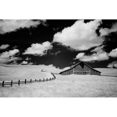 USA-Palouse Country-Washington State-Infrared Palouse fields and barn Black Modern Wood Framed Art Print by Eggers, Terry