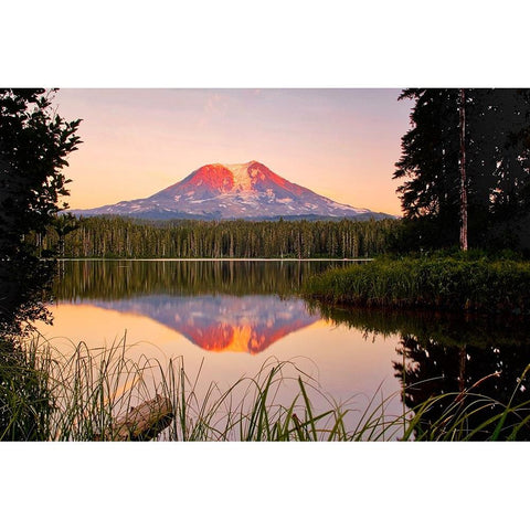 USA-Washington State-Sunset on Mt-Adams reflecting in Lake Takhlakh Black Modern Wood Framed Art Print with Double Matting by Eggers, Terry