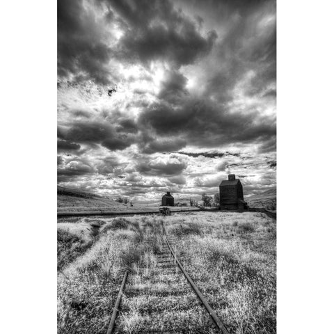USA-Palouse Country-Washington State-old wooden silo and railroad tracks Black Modern Wood Framed Art Print by Eggers, Terry