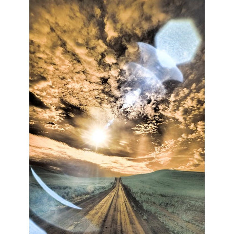 USA-Washington State-Palouse-Backcountry road through wheat field and clouds Black Modern Wood Framed Art Print by Eggers, Terry