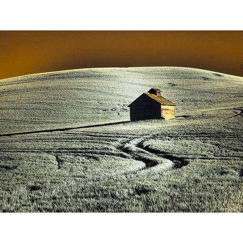 USA-Washington State-Palouse region-Old barn in field of wheat Black Modern Wood Framed Art Print with Double Matting by Eggers, Terry